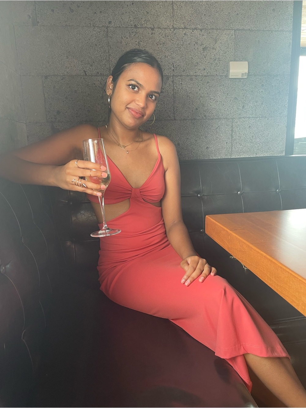 Dynamite - Cutout Spaghetti Strap Maxi Dress - Coral